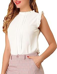 Women's Ruffled Business Vintage Sleeveless Work Blouses Top